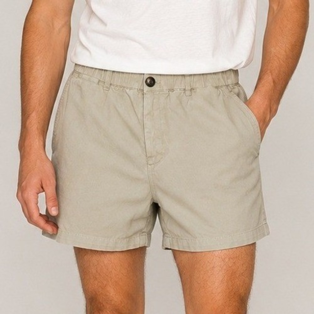 Cove Mens Khaki Chino Shorts Tan Elastic Waist Cotton Stretch Twill Casual 34/7
